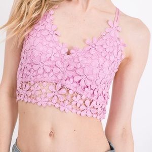 Floral Lace Eyelet Padded Bralette Top in Lavender